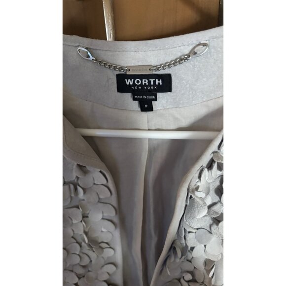 NWT Worth New York 100% Genuine Suede Leather Ruffle Flowers Gray  jacket SEE - Picture 3 of 9
